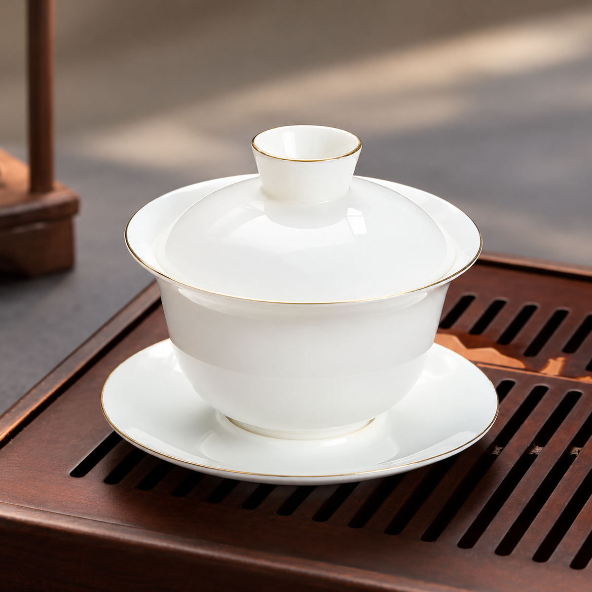 White, Gold-Trim & Illustrated Ceramic Gaiwans — image 1