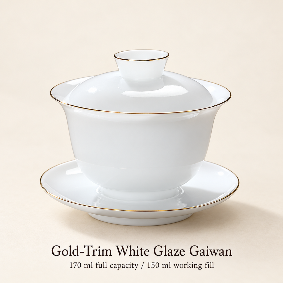 Gold-Trim White Glaze Gaiwan