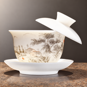 Illustrated Ceramic Gaiwans with Perched-Lid Scenes — image 1