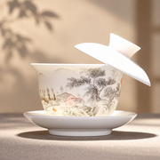 Illustrated Ceramic Gaiwans with Perched-Lid Scenes — image 5