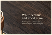 White ceramic and wood grain