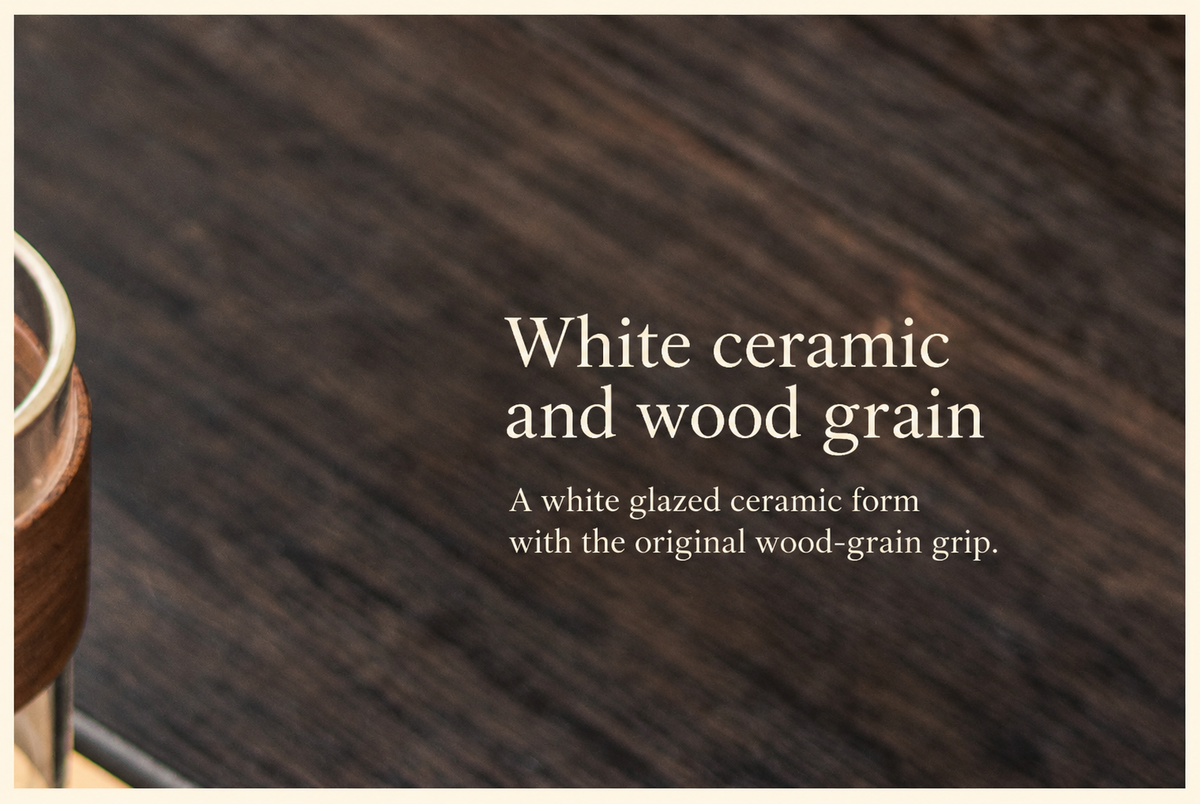 White ceramic and wood grain