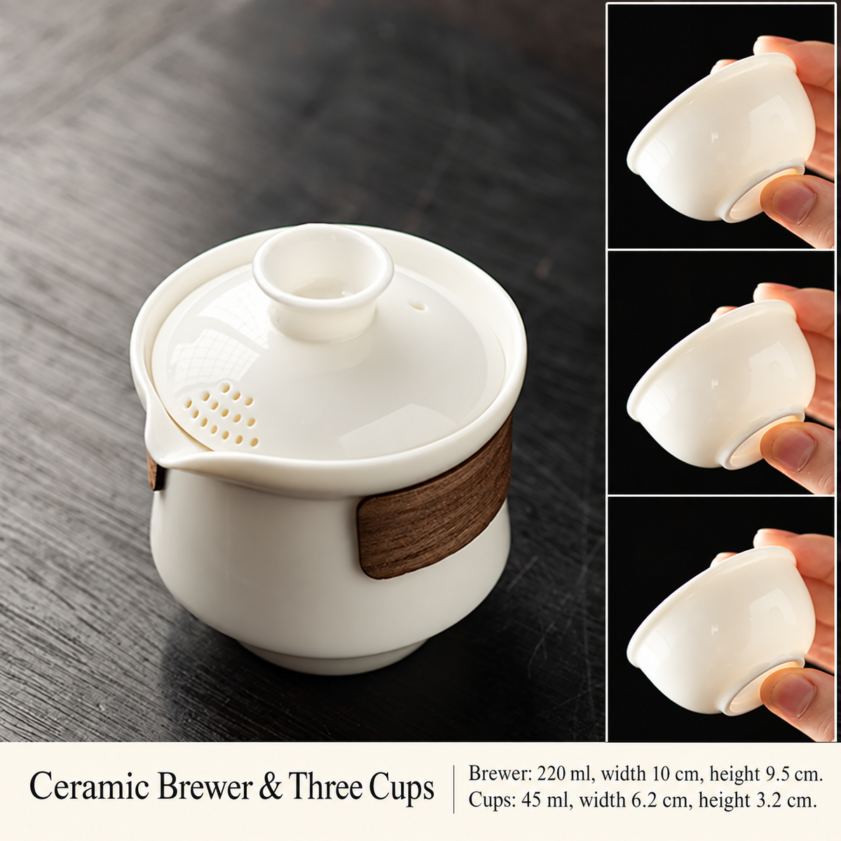 Ceramic Brewer & Three Cups
