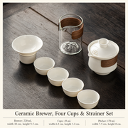 Ceramic Brewer, Four Cups & Strainer Set