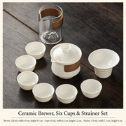 Ceramic Brewer, Six Cups & Strainer Set