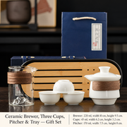 Ceramic Brewer, Three Cups, Pitcher & Tray — Gift Set
