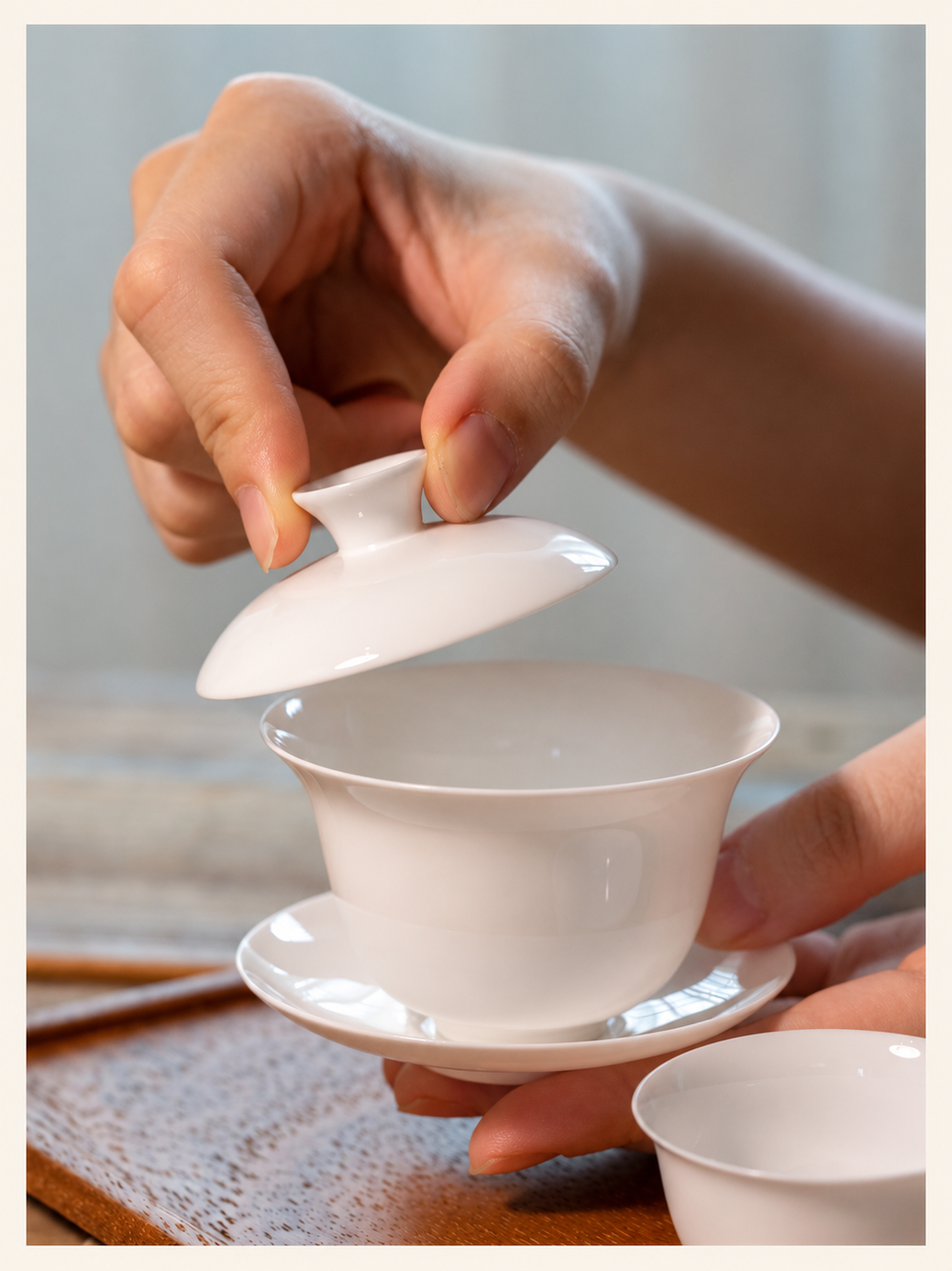 Small White Ceramic Gaiwans, Cups & Pitchers — image 2