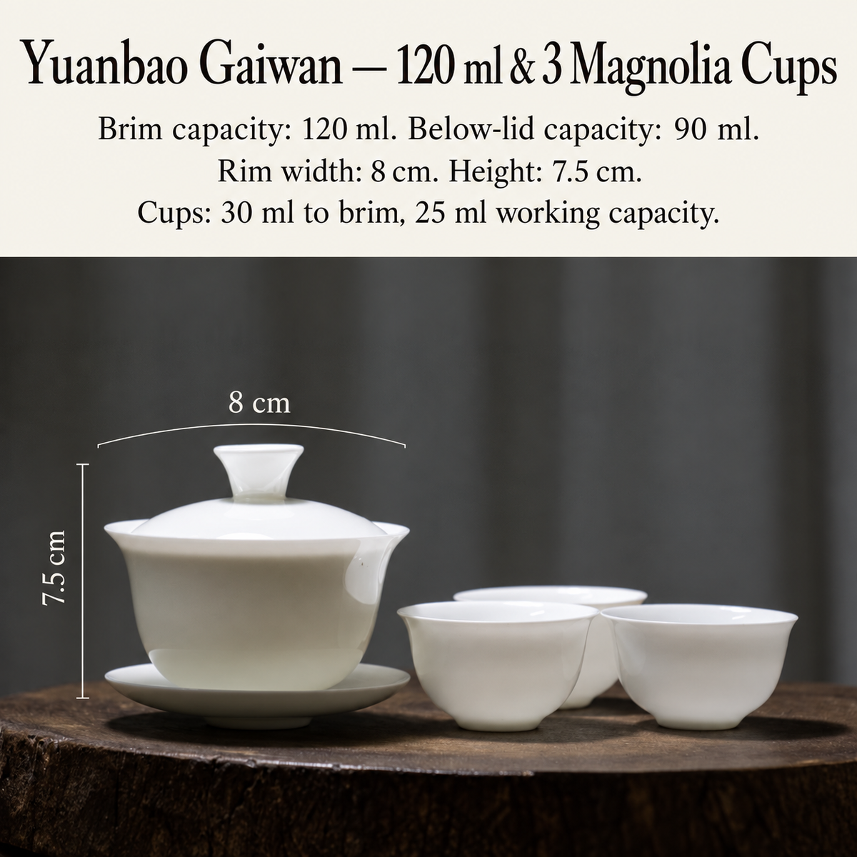 Yuanbao Gaiwan — 120 ml & 3 Magnolia Cups