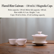 Flared-Rim Gaiwan — 130 ml & 3 Magnolia Cups