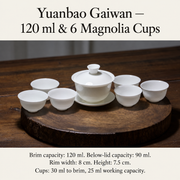 Yuanbao Gaiwan — 120 ml & 6 Magnolia Cups