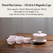 Flared-Rim Gaiwan — 130 ml & 6 Magnolia Cups