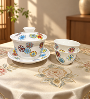 Floral Porcelain Gaiwan & Two Cups — image 2