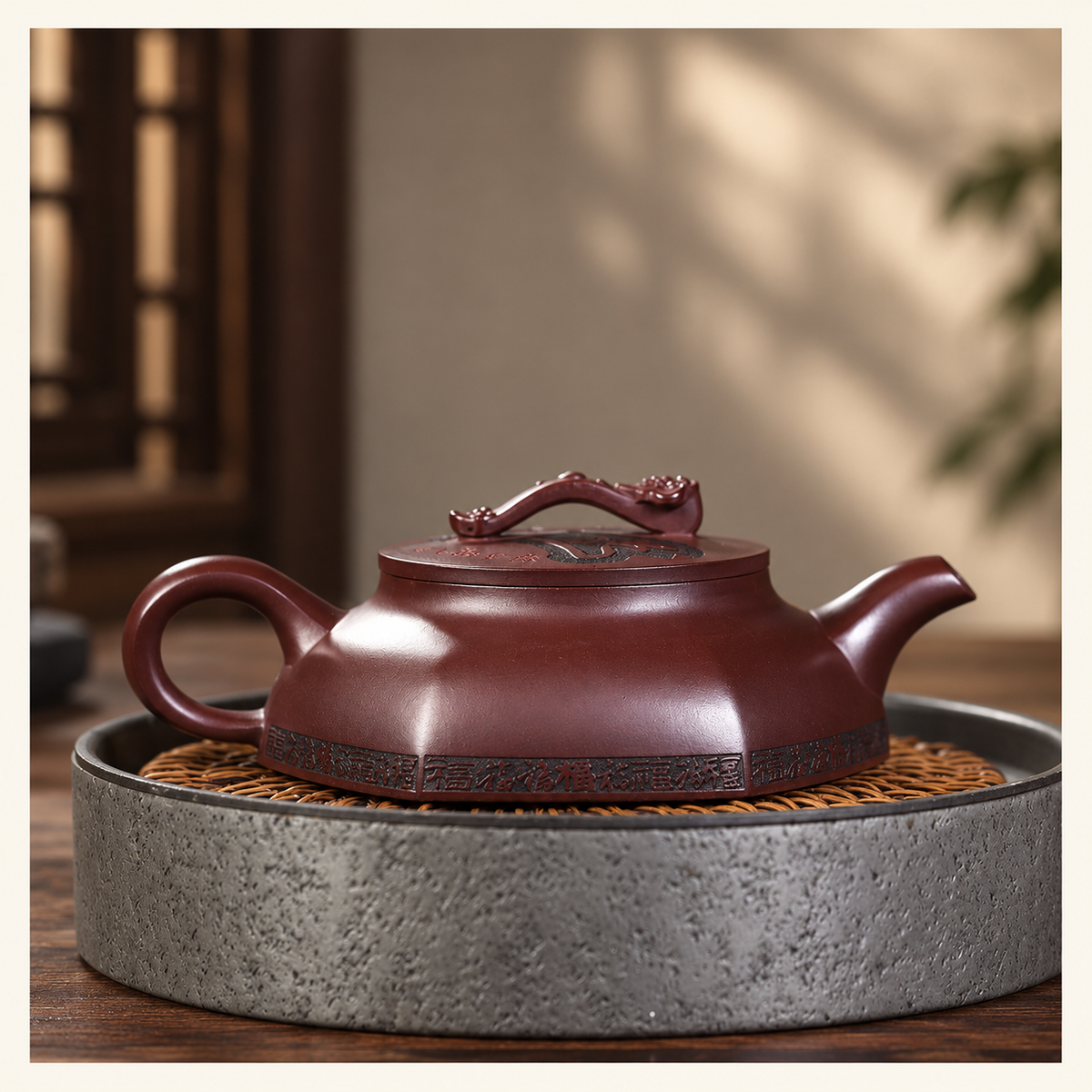 Ruyi Fu Burgundy Clay Teapot — image 2