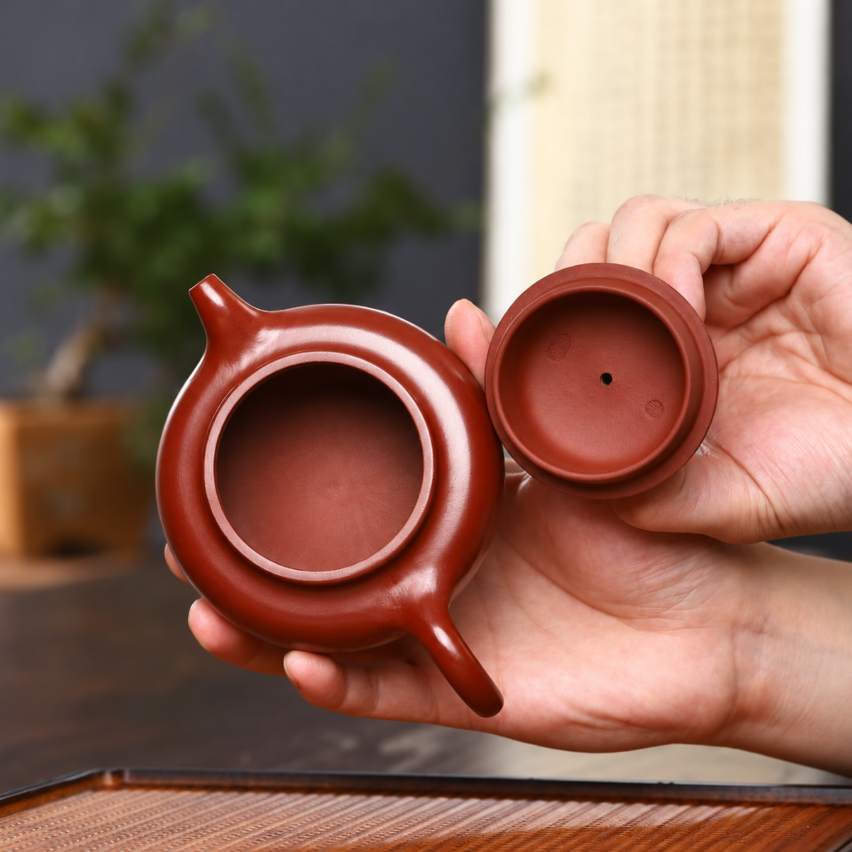 Red-Brown Clay Teapot — Fang Gu Form — image 3