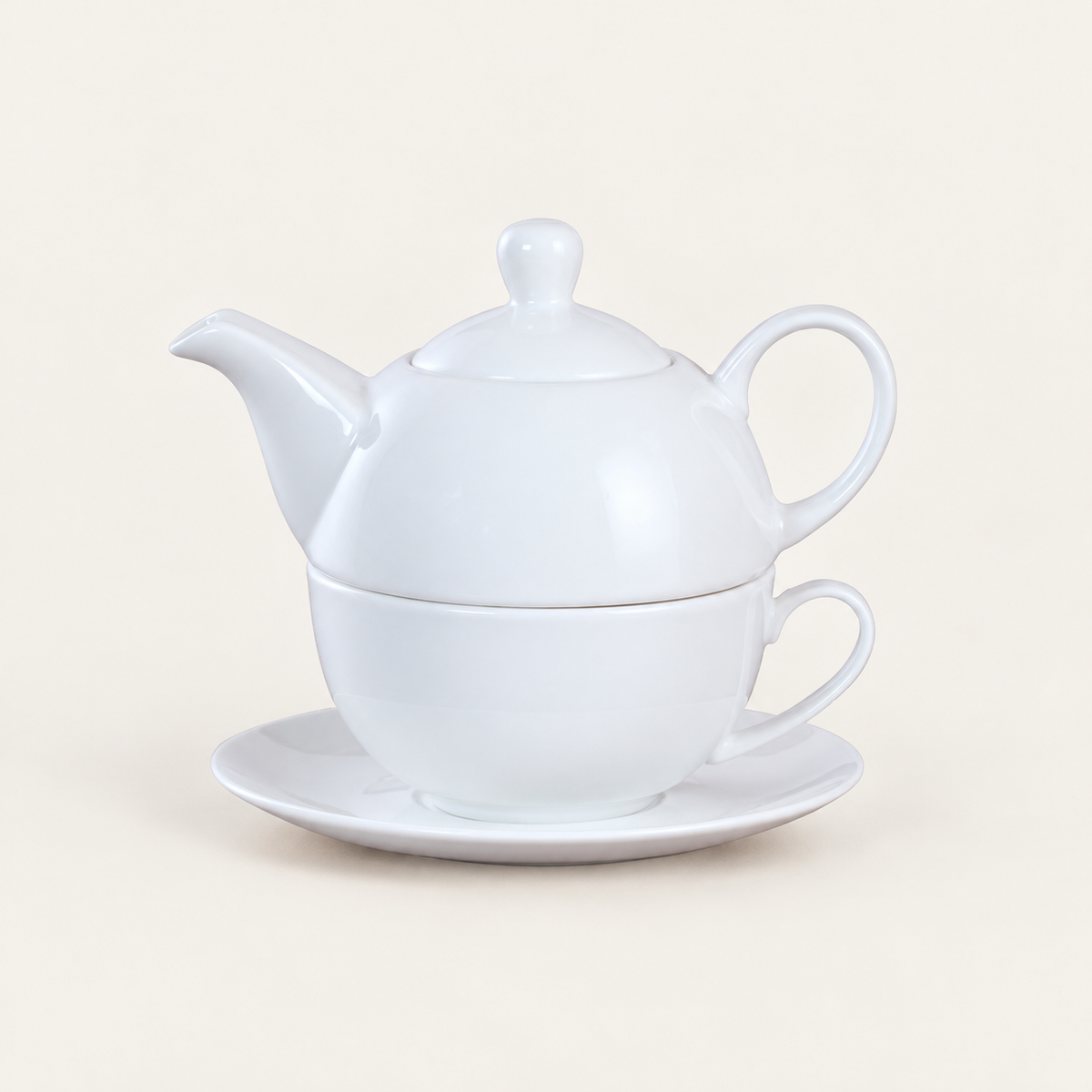 Rounded White Tea-for-One Set — image 1