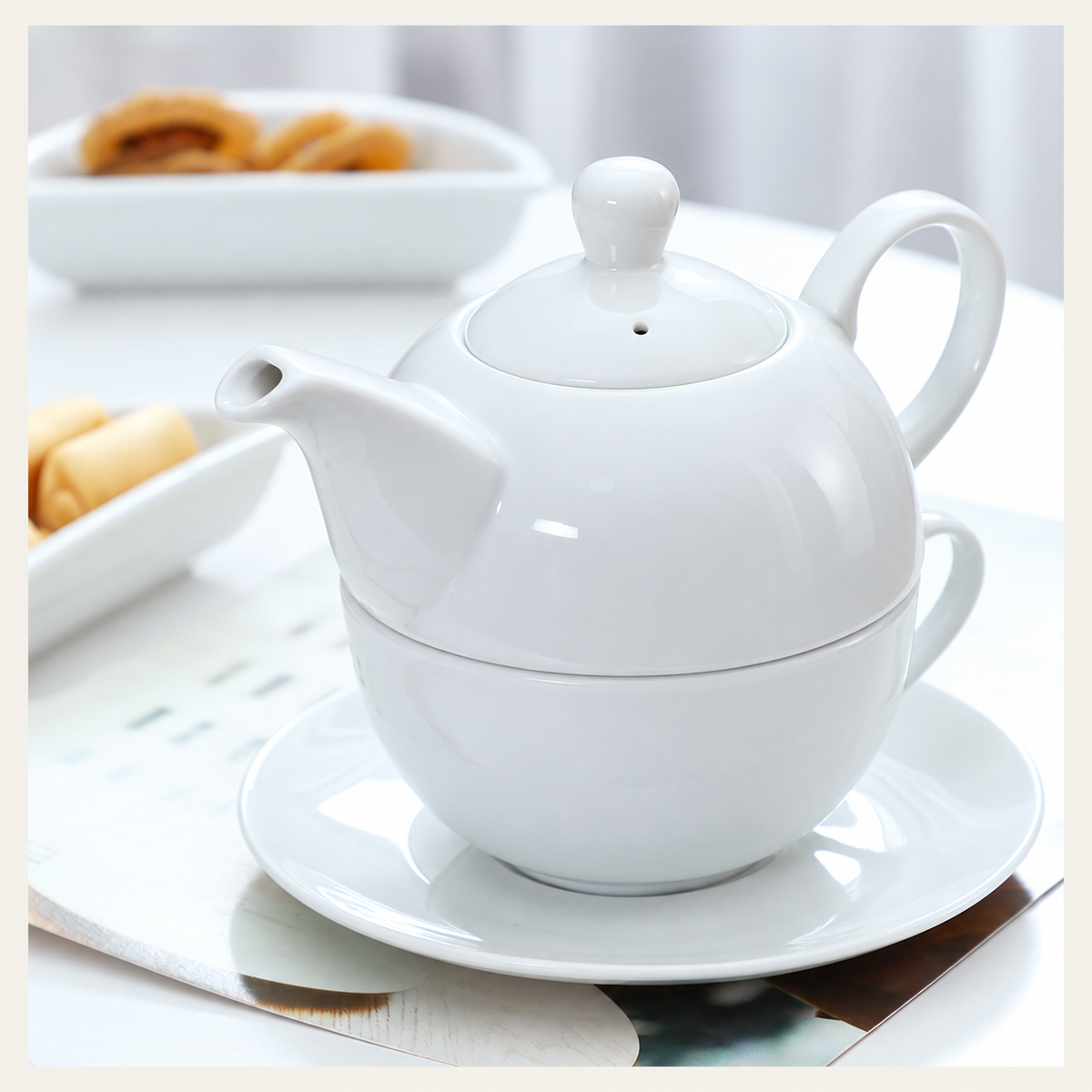Rounded White Tea-for-One Set — image 3