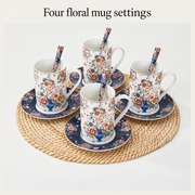 Four floral mug settings