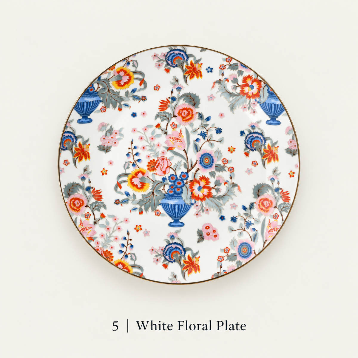 5 — White Floral Plate