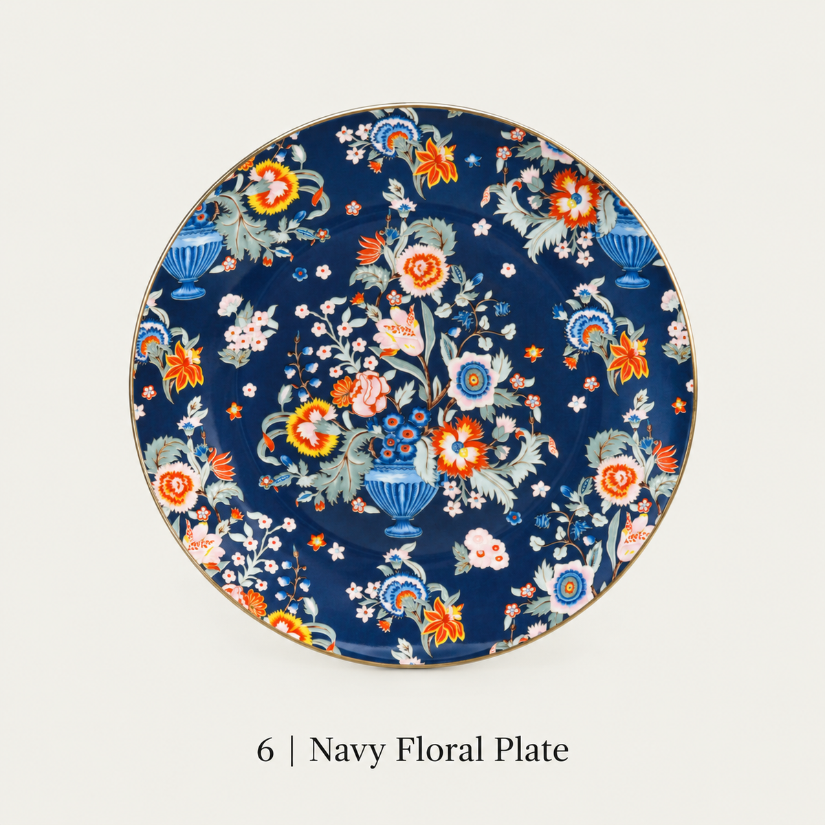 6 — Navy Floral Plate