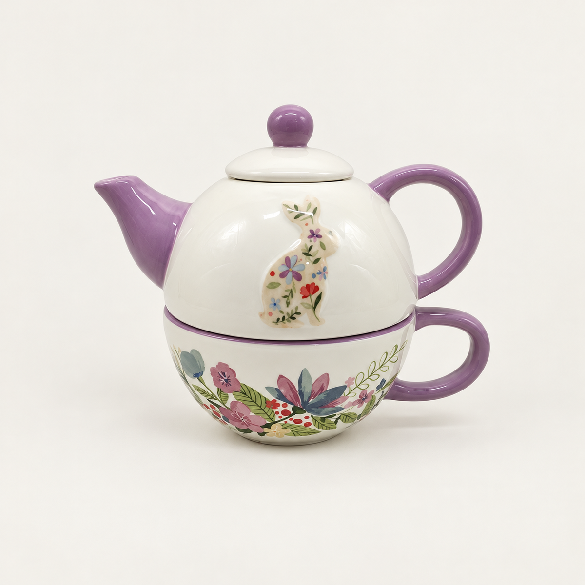 Rabbit Floral Ceramic Tea-for-One - source image 1