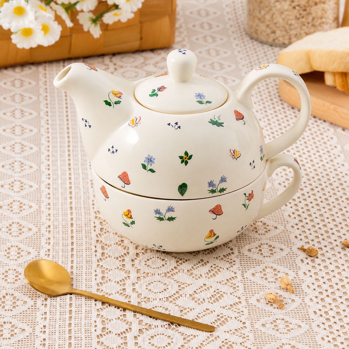Rounded Ceramic Tea-for-One Set — image 3