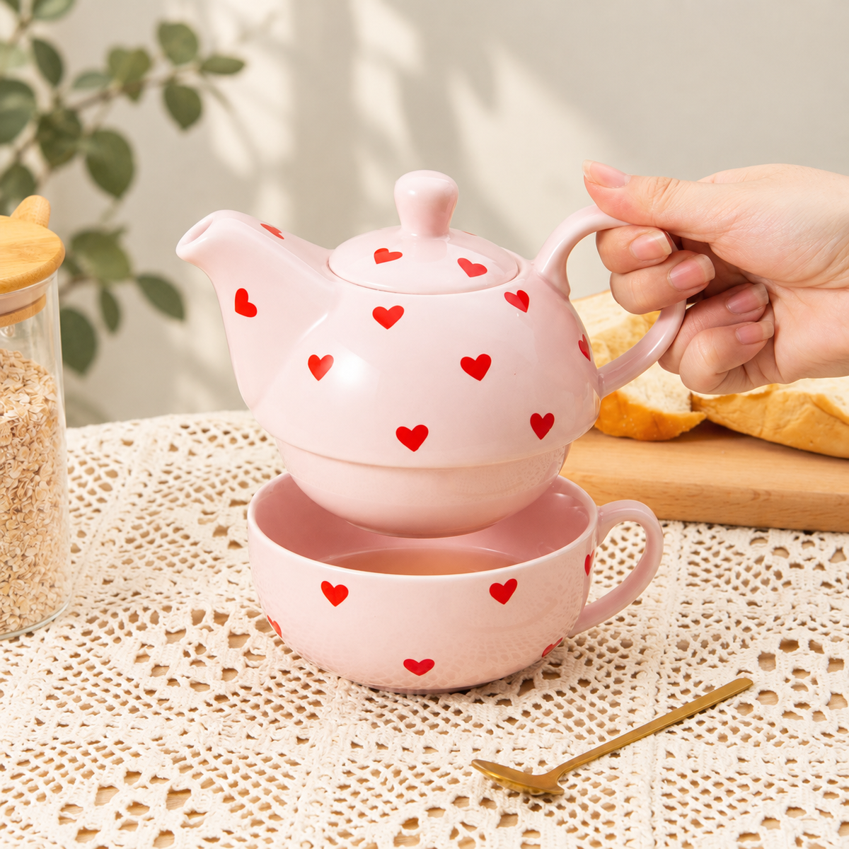 Rounded Ceramic Tea-for-One Set — image 5