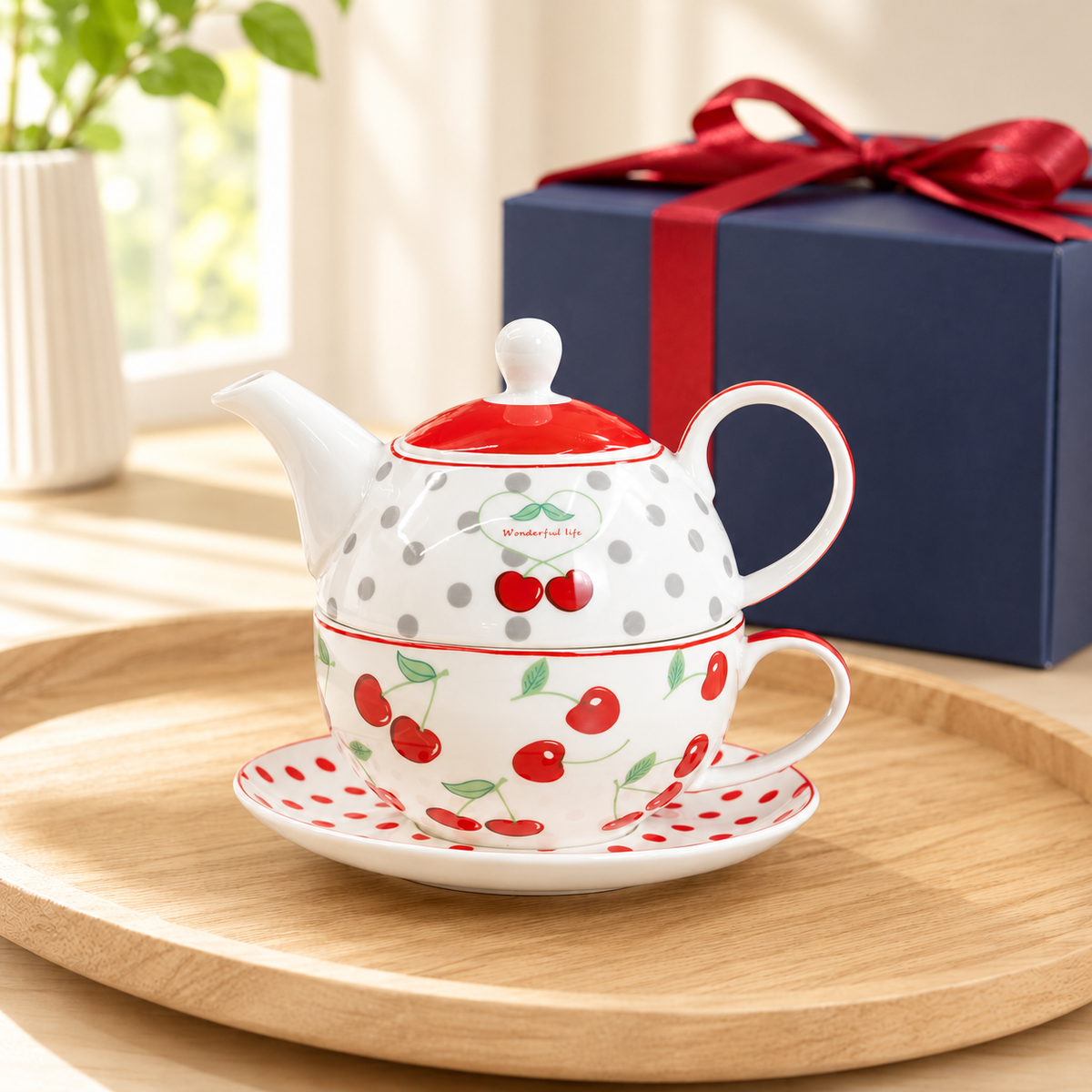 Patterned Ceramic Tea-for-One Set — image 1