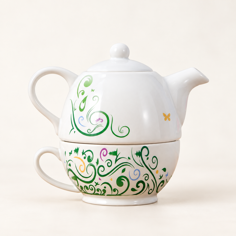 Green Scroll Ceramic Tea-for-One - source image 1
