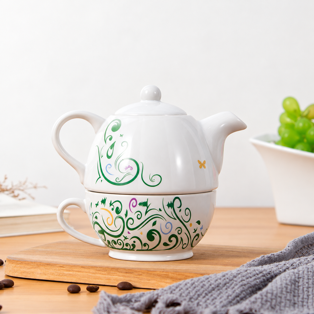 Green Scroll Ceramic Tea-for-One - source image 2