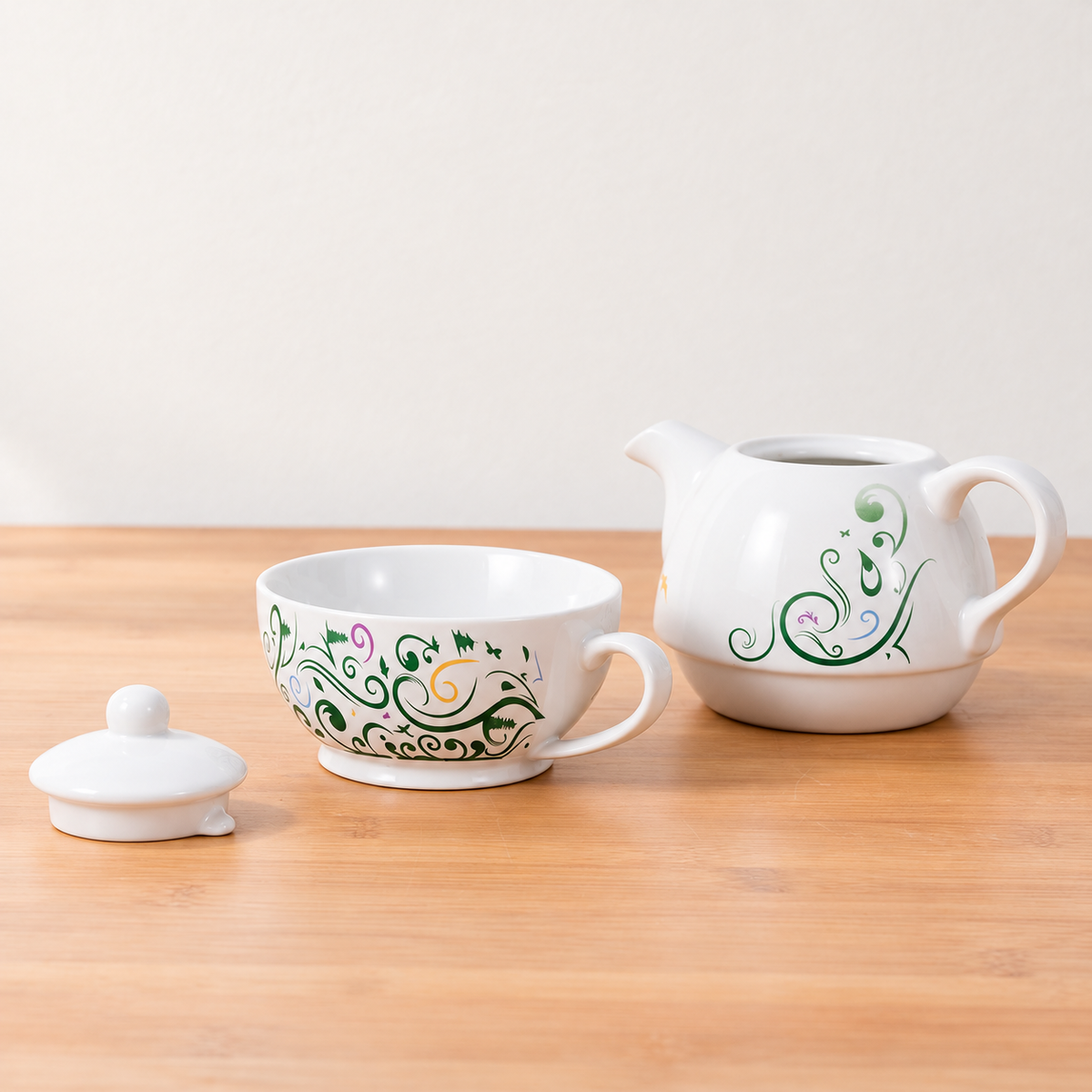 Green Scroll Ceramic Tea-for-One - source image 4