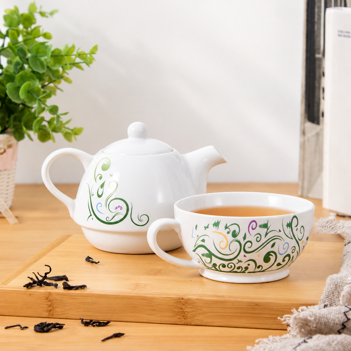 Green Scroll Ceramic Tea-for-One - source image 5