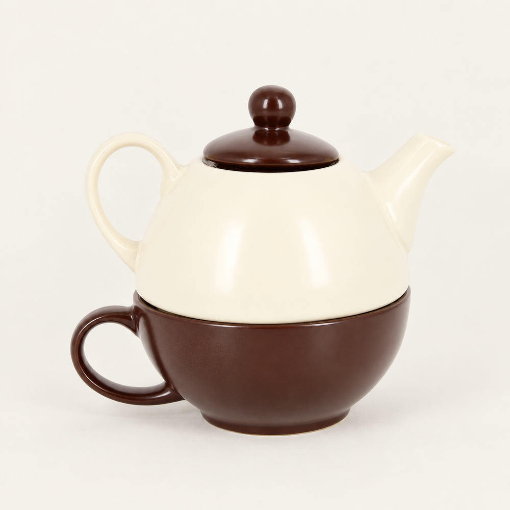 Cream & Chocolate Ceramic Tea for One — image 2
