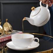 White Ceramic Tea for One with Gold-Tone Trim — image 2