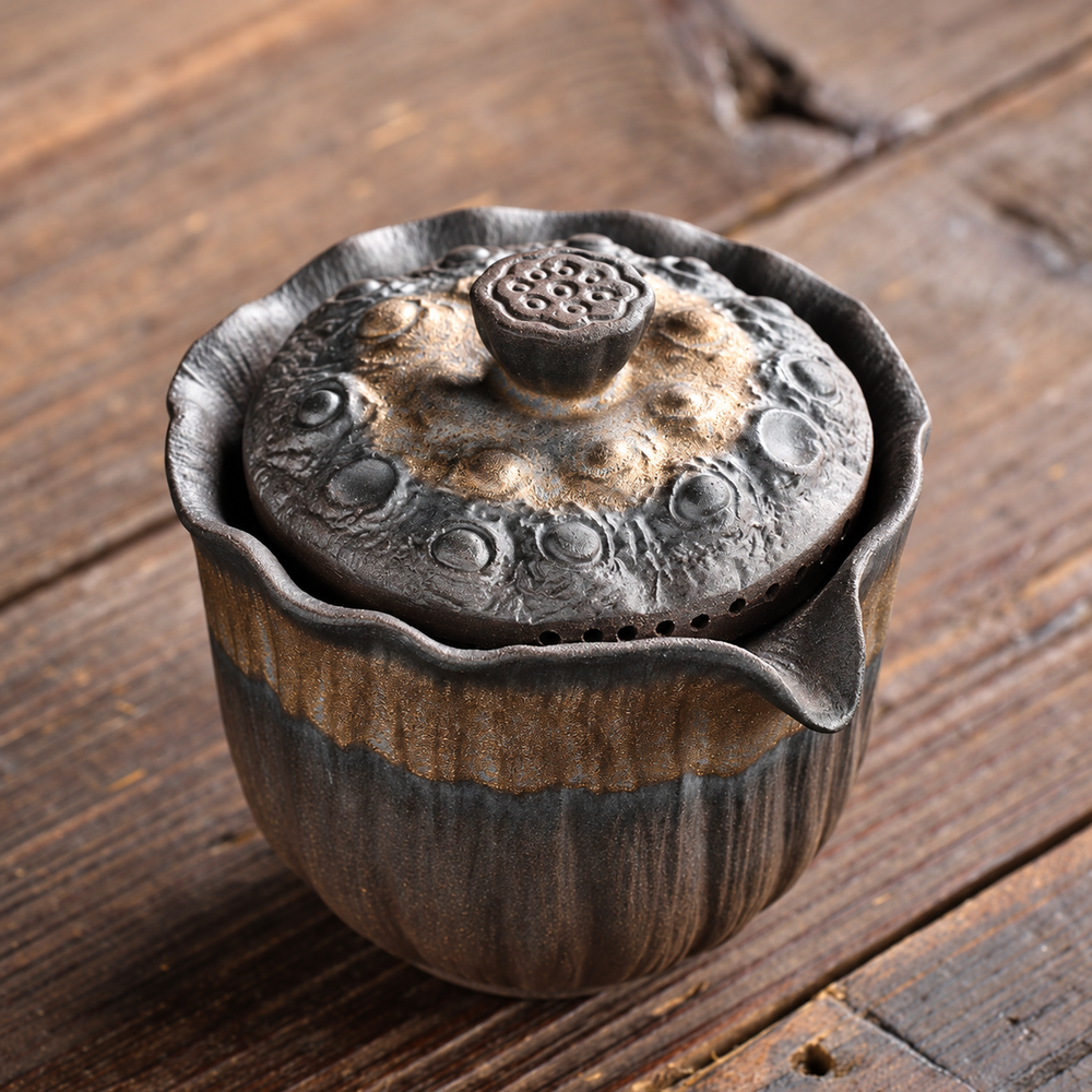 Lotus Relief Ceramic Pouring Bowl with Tray - source image 2