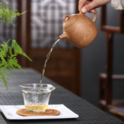 Landscape-Engraved Brown Ceramic Teapot — image 2
