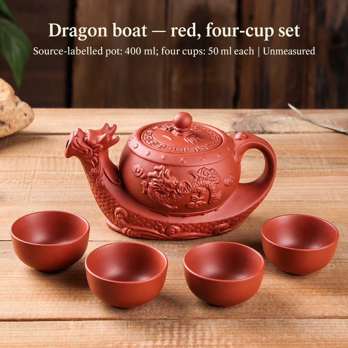 Dragon boat — red, four-cup set
