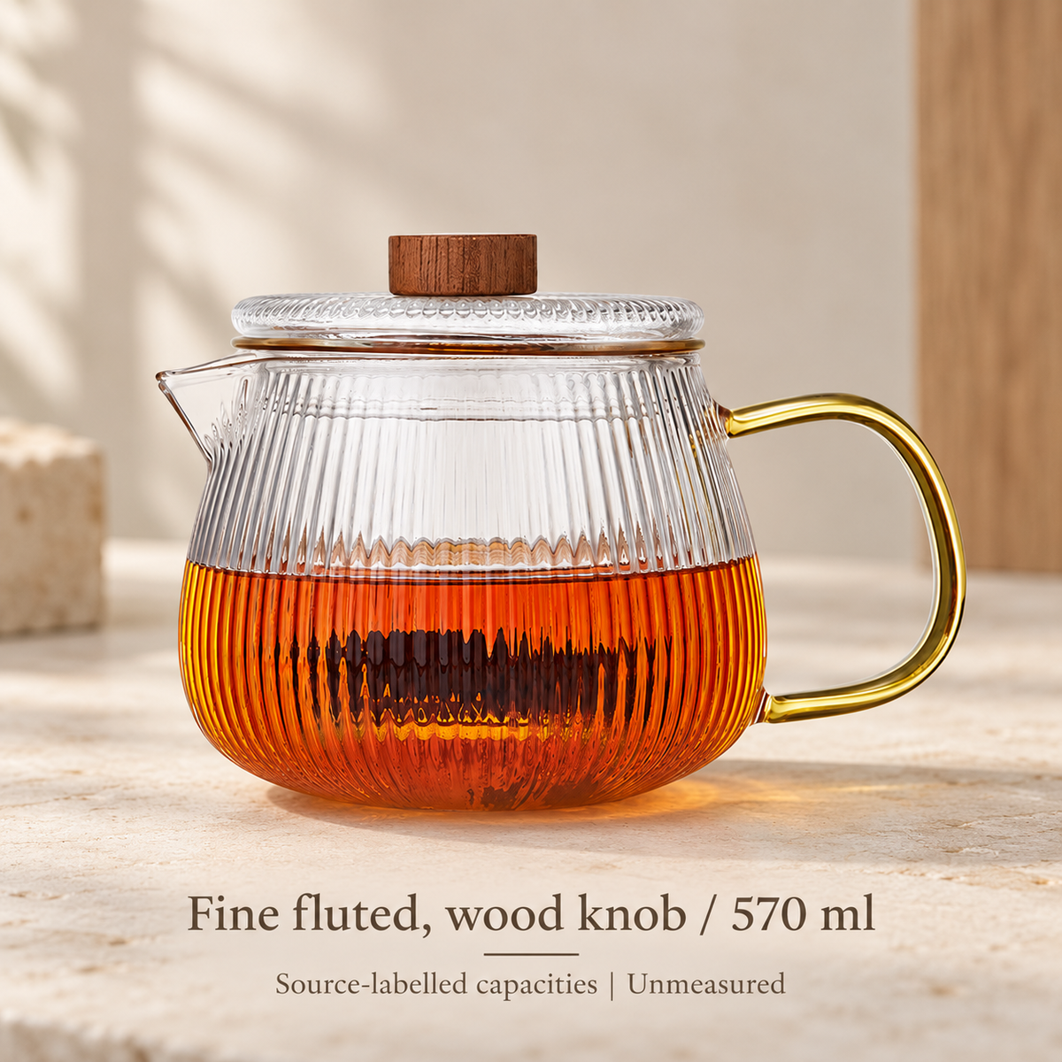 Fine fluted, wood knob | 570 ml