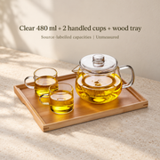 Clear 480 ml + 2 handled cups + wood tray