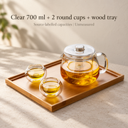 Clear 700 ml + 2 round cups + wood tray