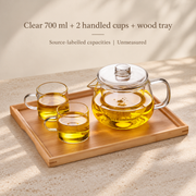 Clear 700 ml + 2 handled cups + wood tray