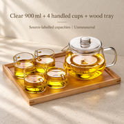 Clear 900 ml + 4 handled cups + wood tray