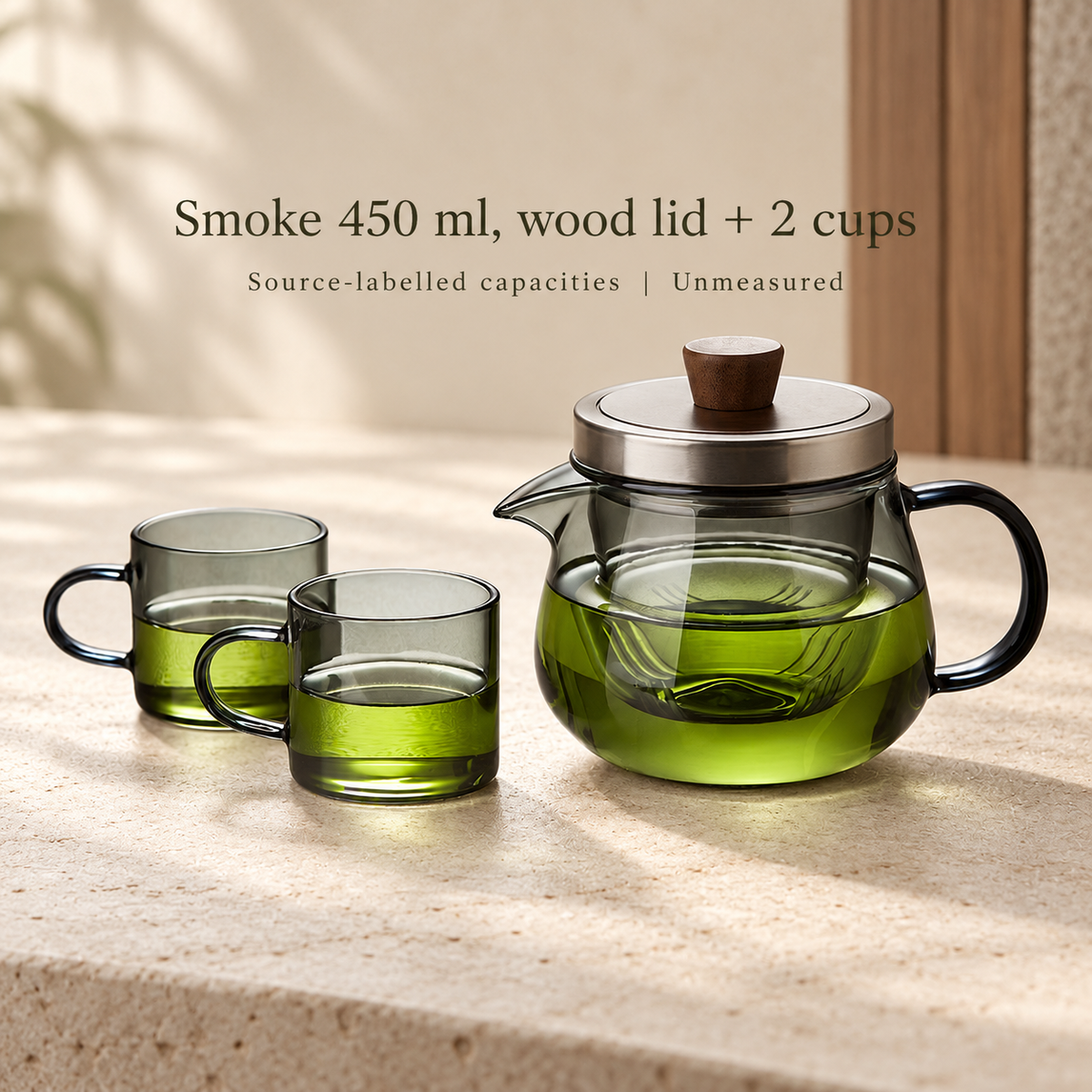 Smoke 450 ml, wood lid + 2 cups