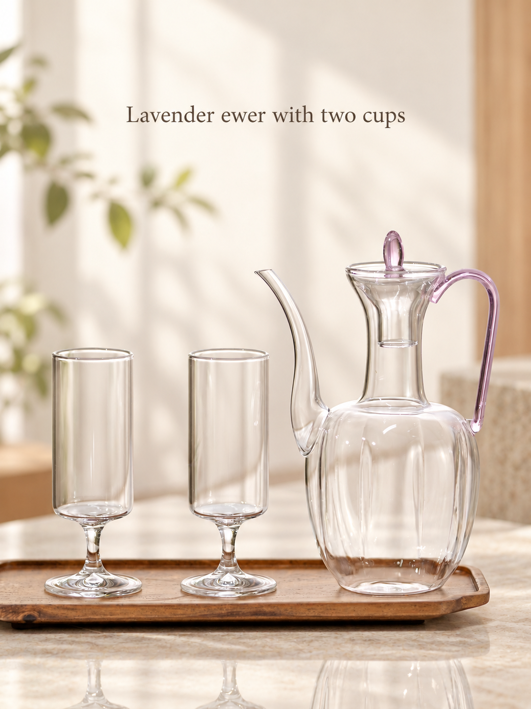 Lavender ewer with two cups