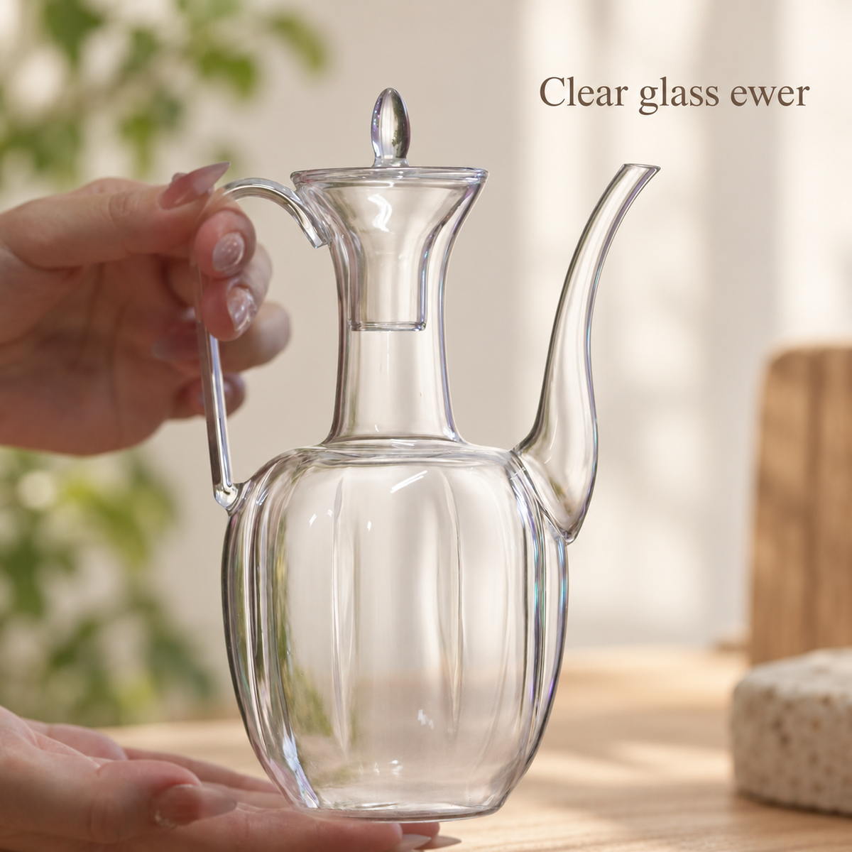 Clear glass ewer
