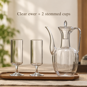 Clear ewer + 2 stemmed cups