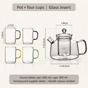Yufei + 4 cups / glass insert / source-labelled 1200 ml