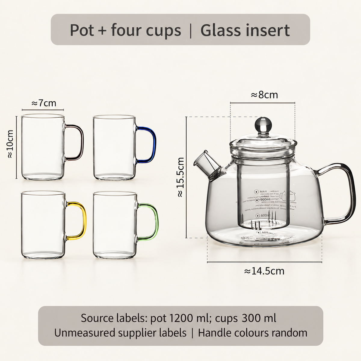 Yufei + 4 cups / glass insert / source-labelled 1200 ml