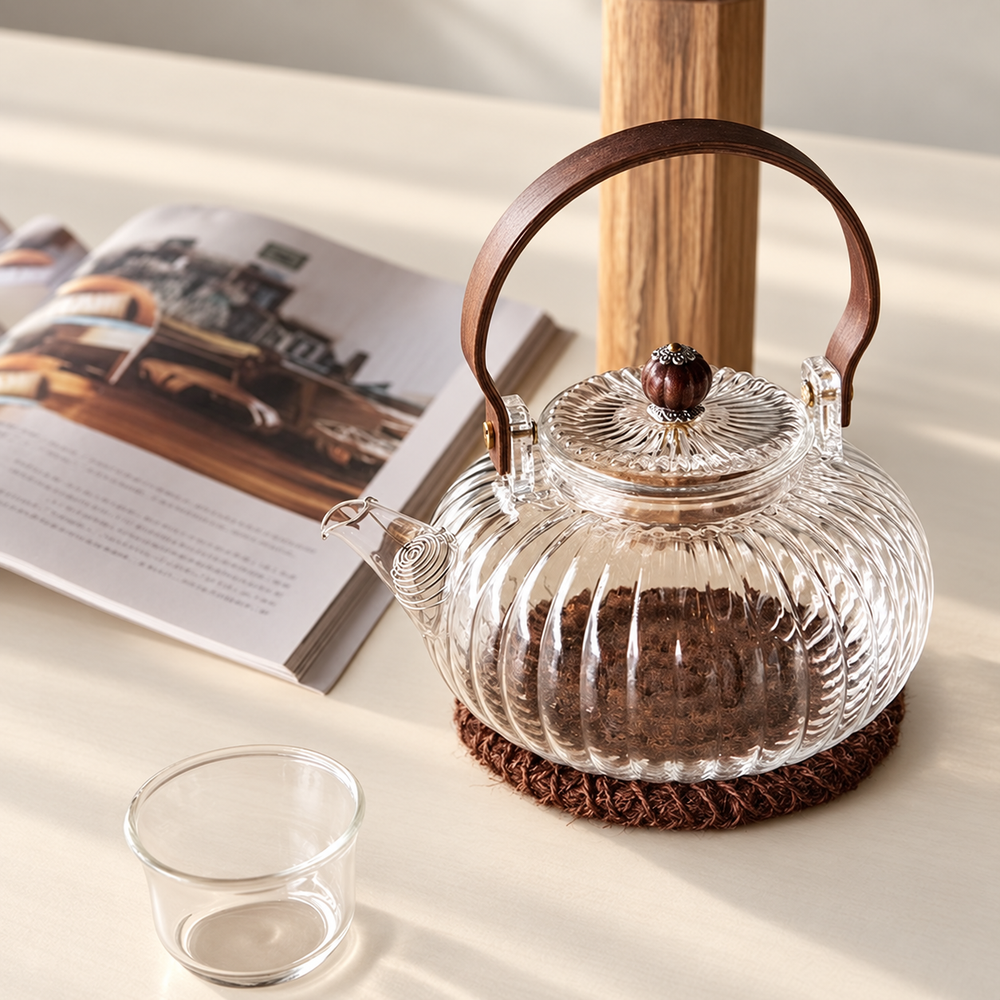 Ribbed Glass Teapots & Wood Bail Styles — image 1