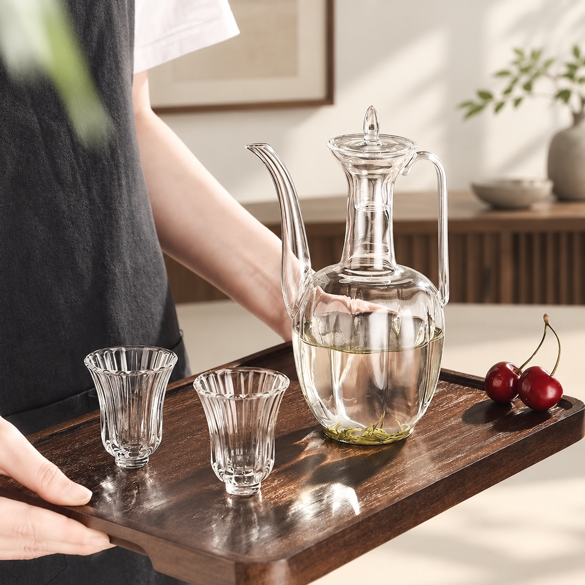 Tall Glass Ewer & Tea Cup Sets — image 1
