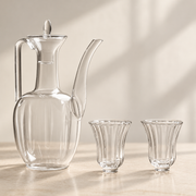 Glass ewer + 2 Hua Shen fluted cups